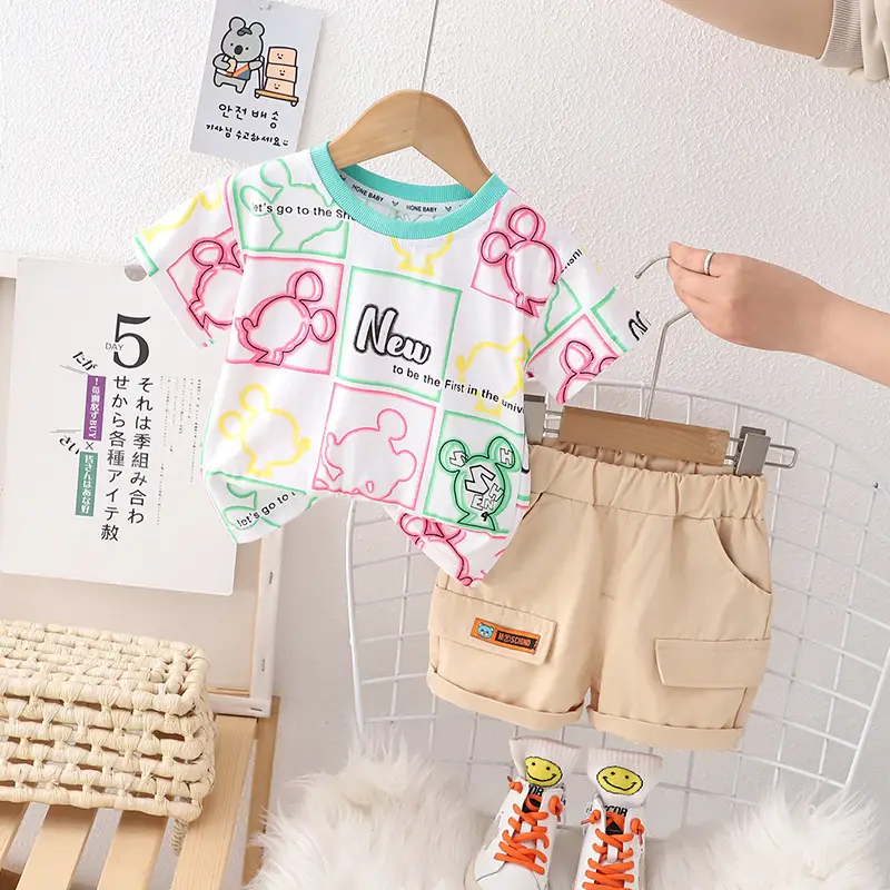 Children Cotton T-Shirt Shorts Set Summer Boys Girls — feature 2