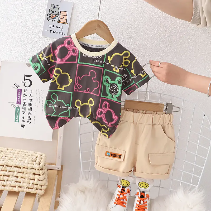 Children Cotton T-Shirt Shorts Set Summer Boys Girls