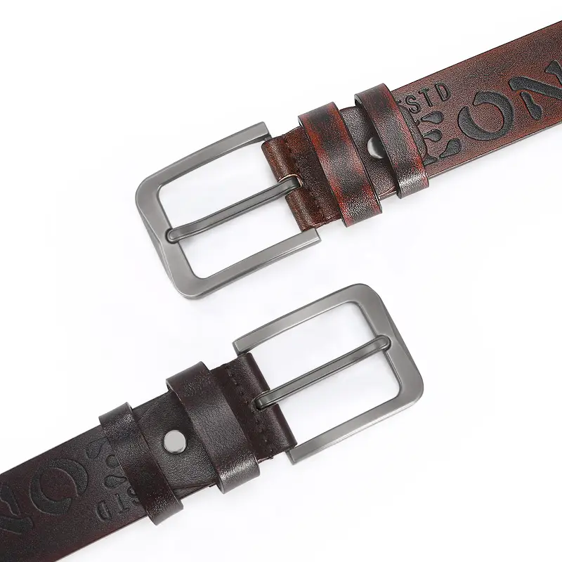Men's Black Leather Belt with Silver Buckle 4.0U - Image 5