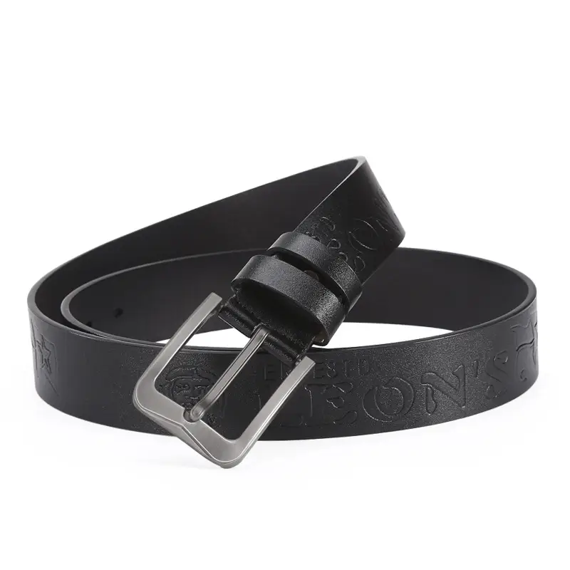 Men's Black Leather Belt with Silver Buckle 4.0U - Image 8