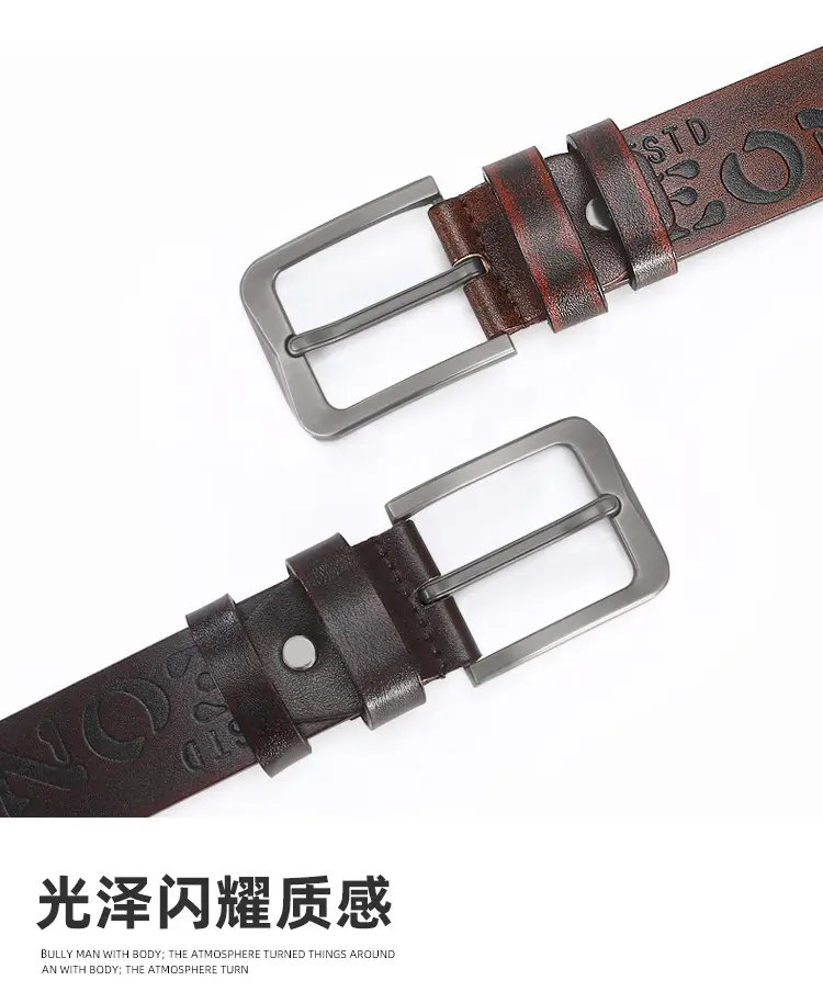 Men's Black Leather Belt with Silver Buckle 4.0U β feature 2