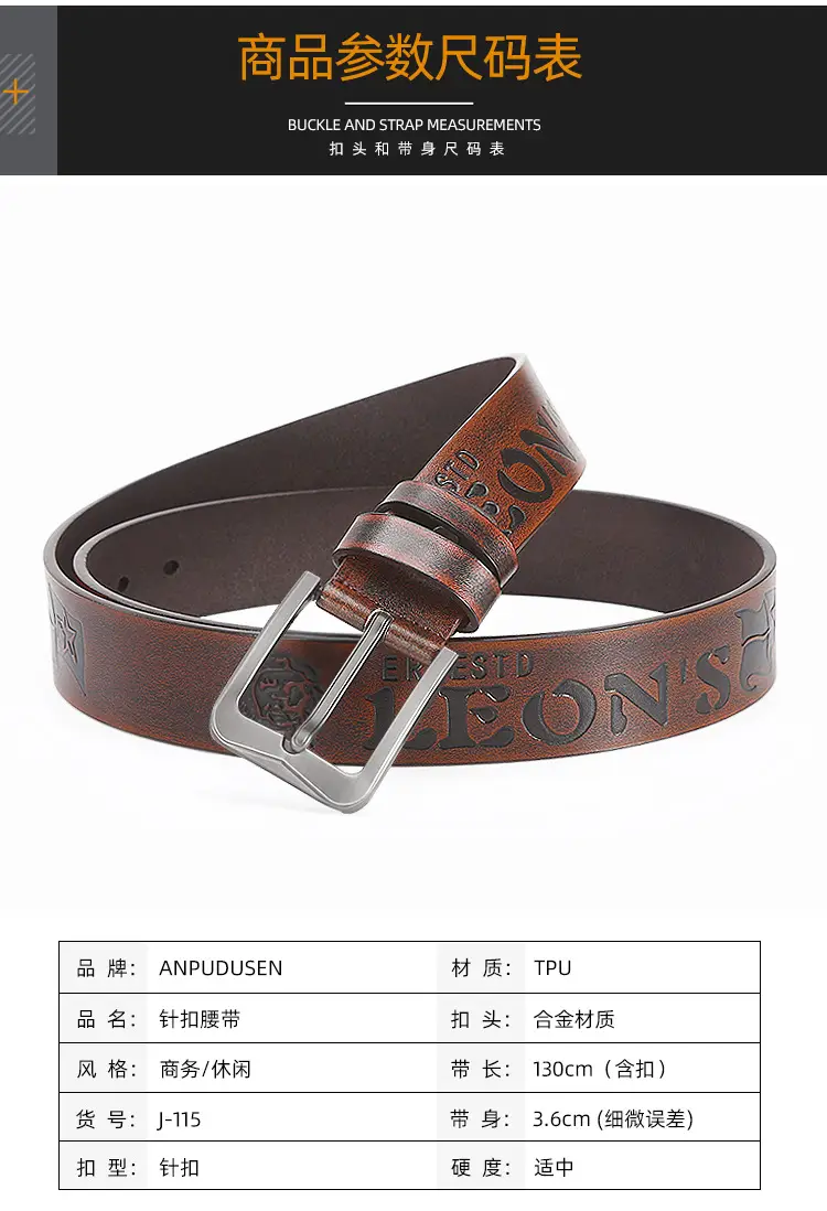 Men's Black Leather Belt with Silver Buckle 4.0U β feature 3