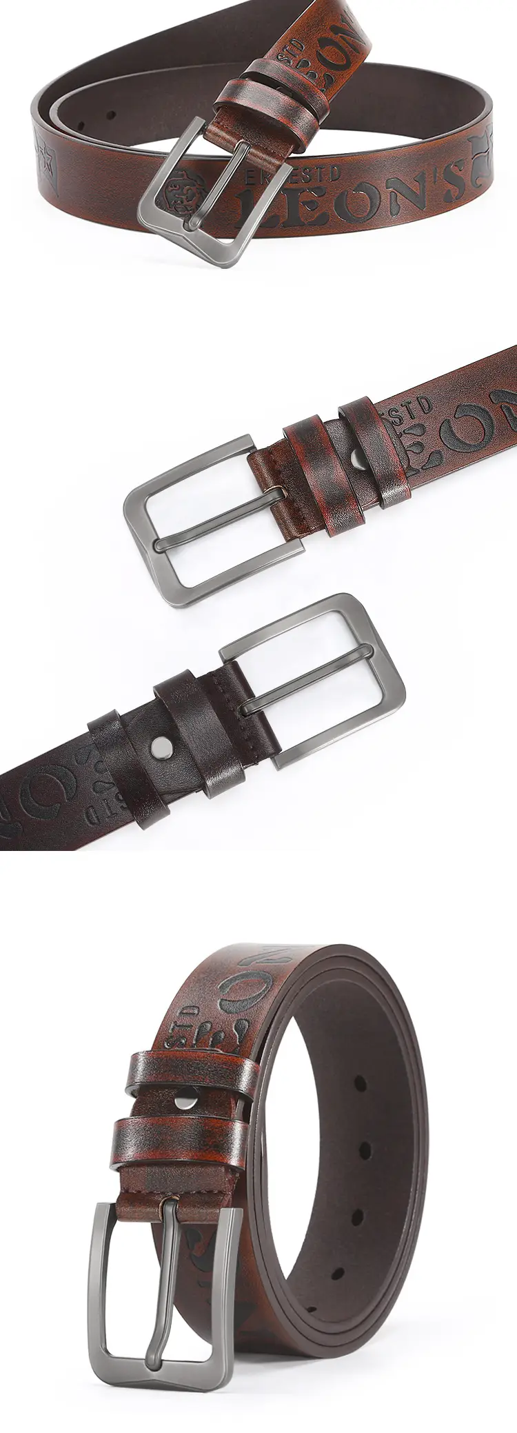 Men's Black Leather Belt with Silver Buckle 4.0U β feature 9