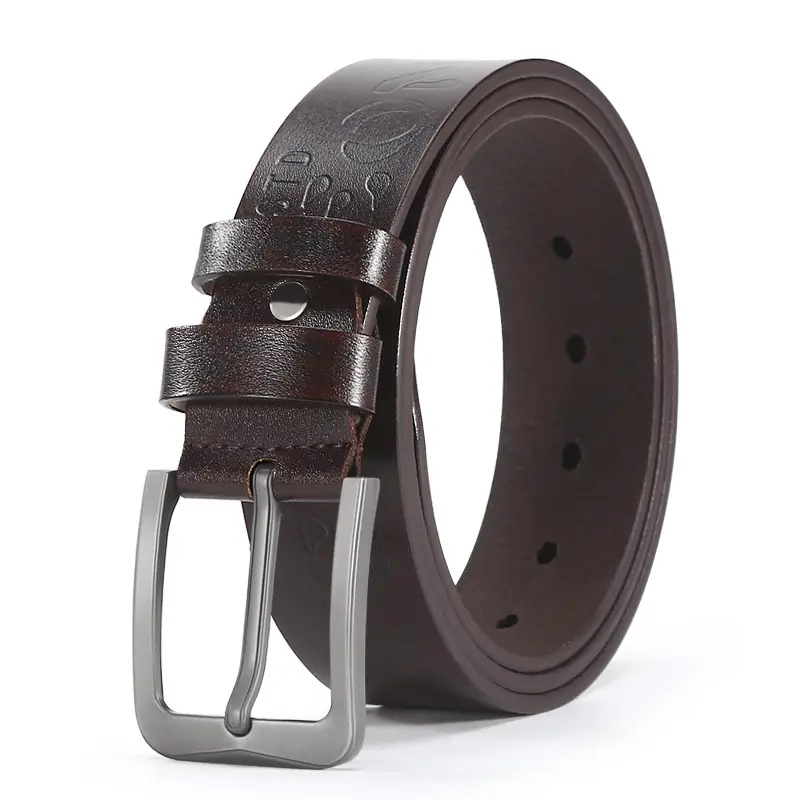 Men's Black Leather Belt with Silver Buckle 4.0U - Image 2