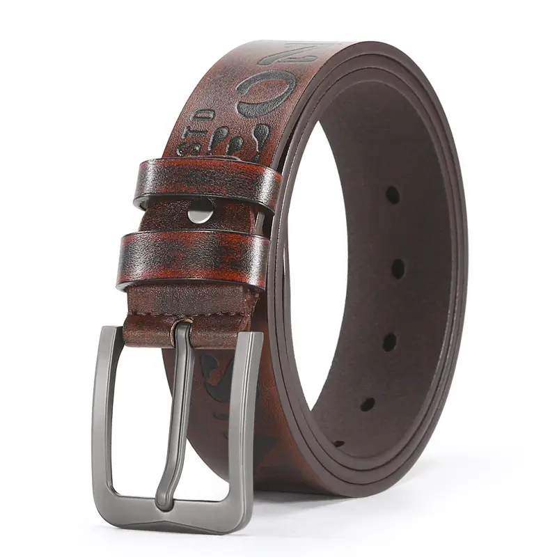 Men's Black Leather Belt with Silver Buckle 4.0U - Image 3