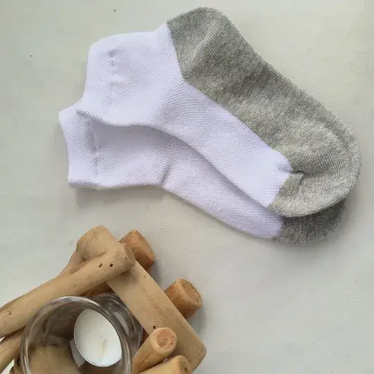 Spring Mesh Socks for Kids Pure Cotton Yin Yang Combed Black Grey Bottom White - Image 2