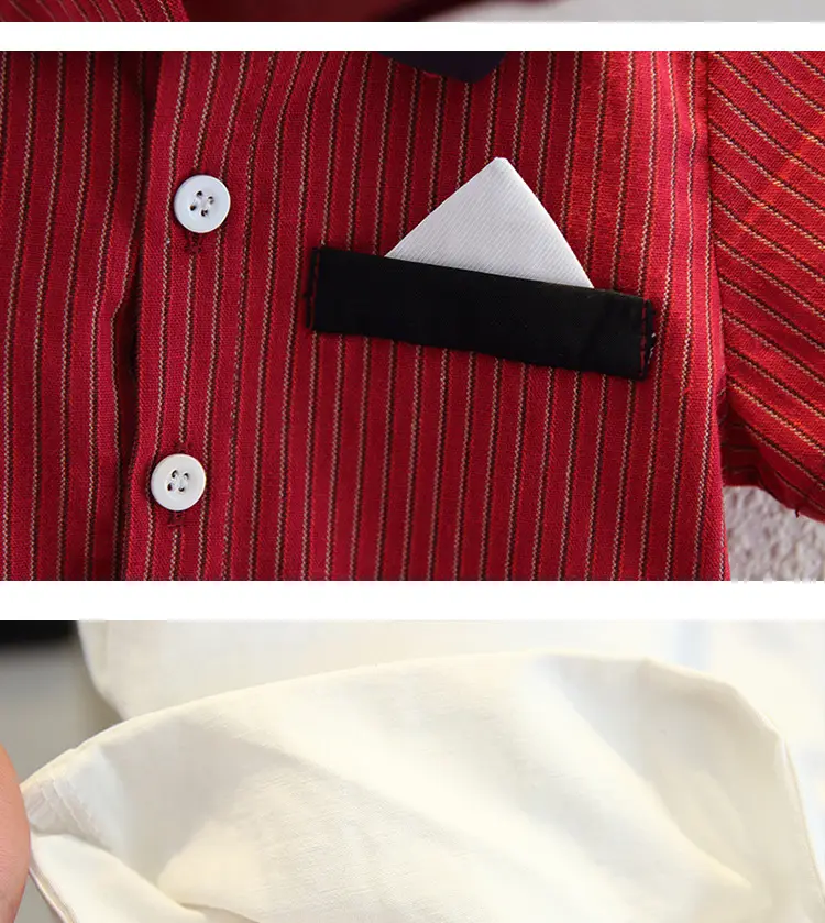 Boys Red Striped Shirt with Bow Tie & Strap Shorts Set — feature 10