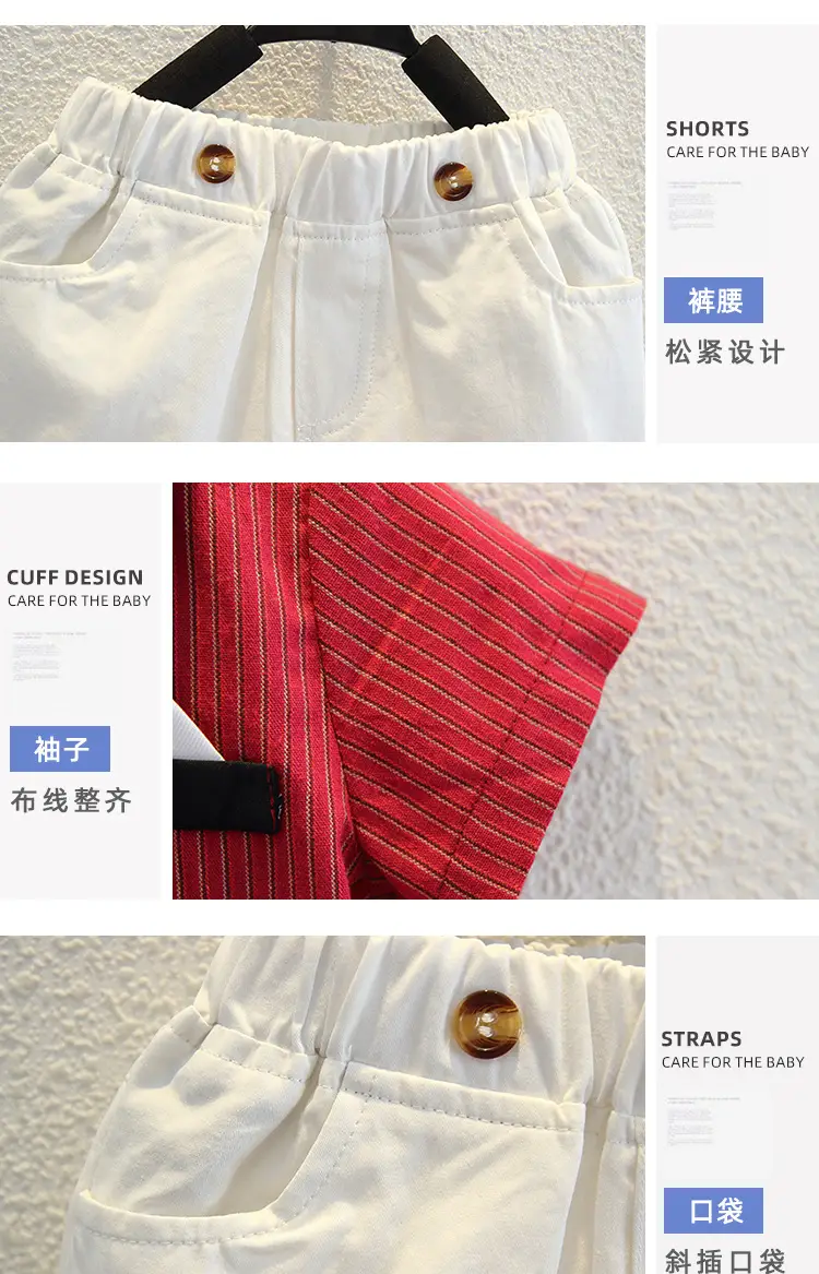 Boys Red Striped Shirt with Bow Tie & Strap Shorts Set — feature 6
