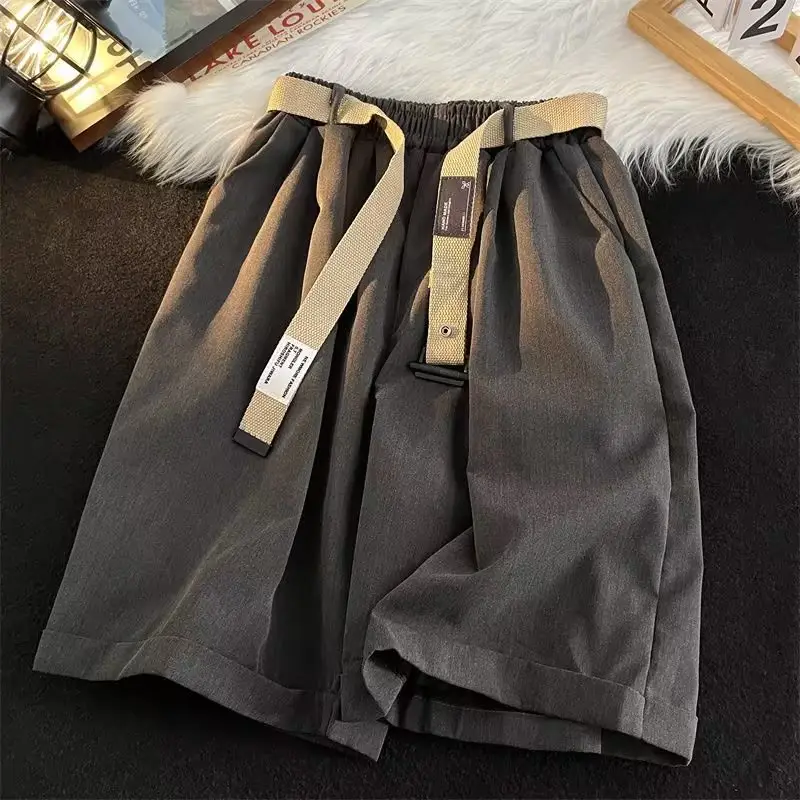 Japanese-style Shorts Men Loose Brown Belted
