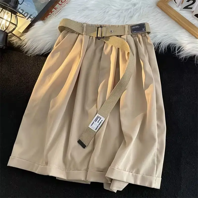 Japanese-style Shorts Men Loose Brown Belted