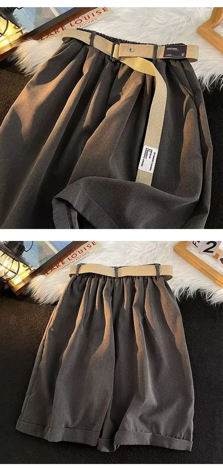 Japanese-style Shorts Men Loose Brown Belted — feature 1