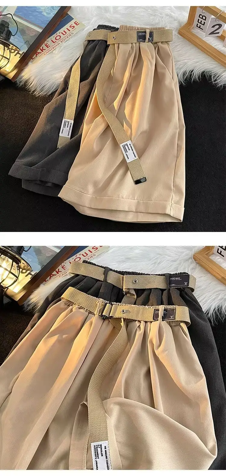 Japanese-style Shorts Men Loose Brown Belted — feature 4