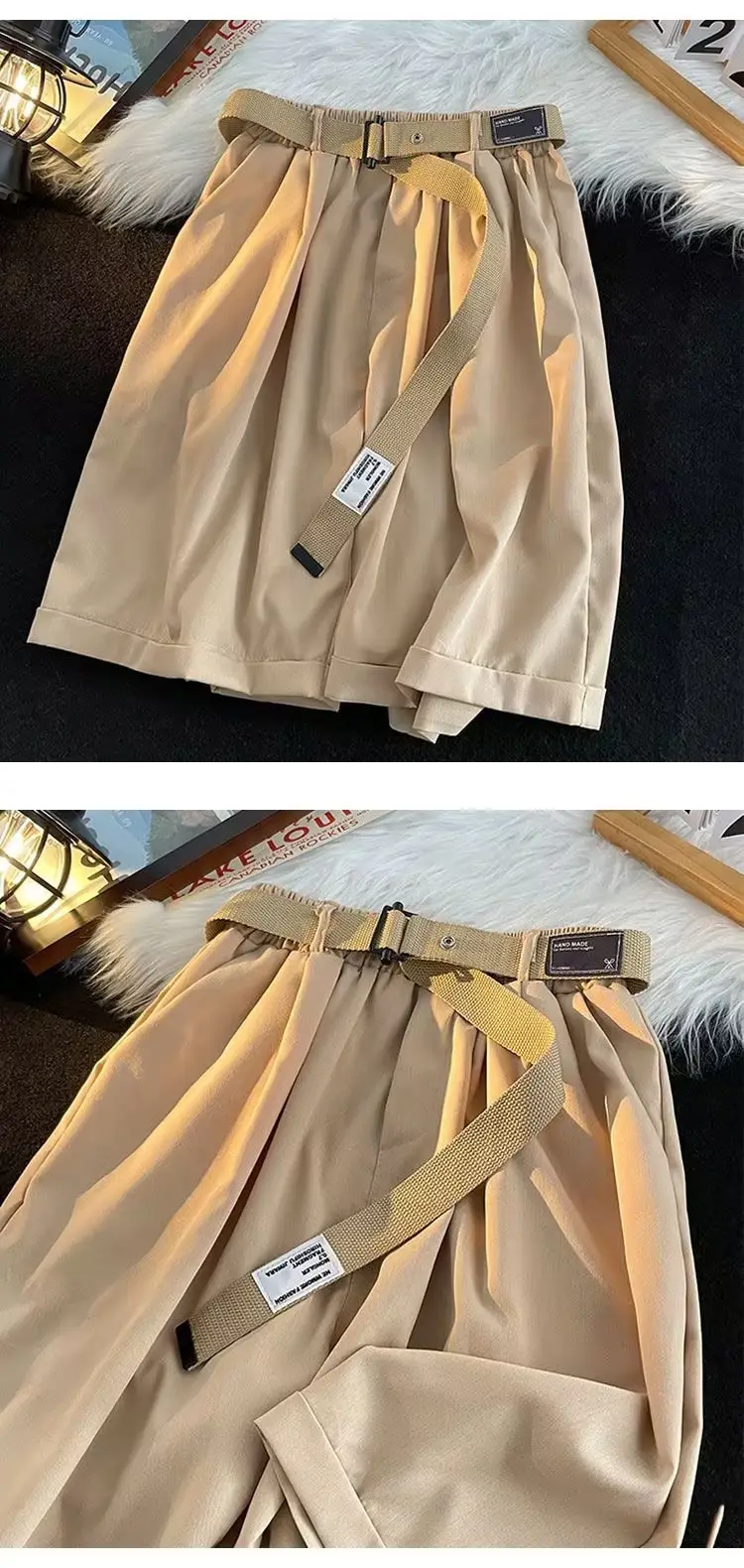 Japanese-style Shorts Men Loose Brown Belted — feature 8