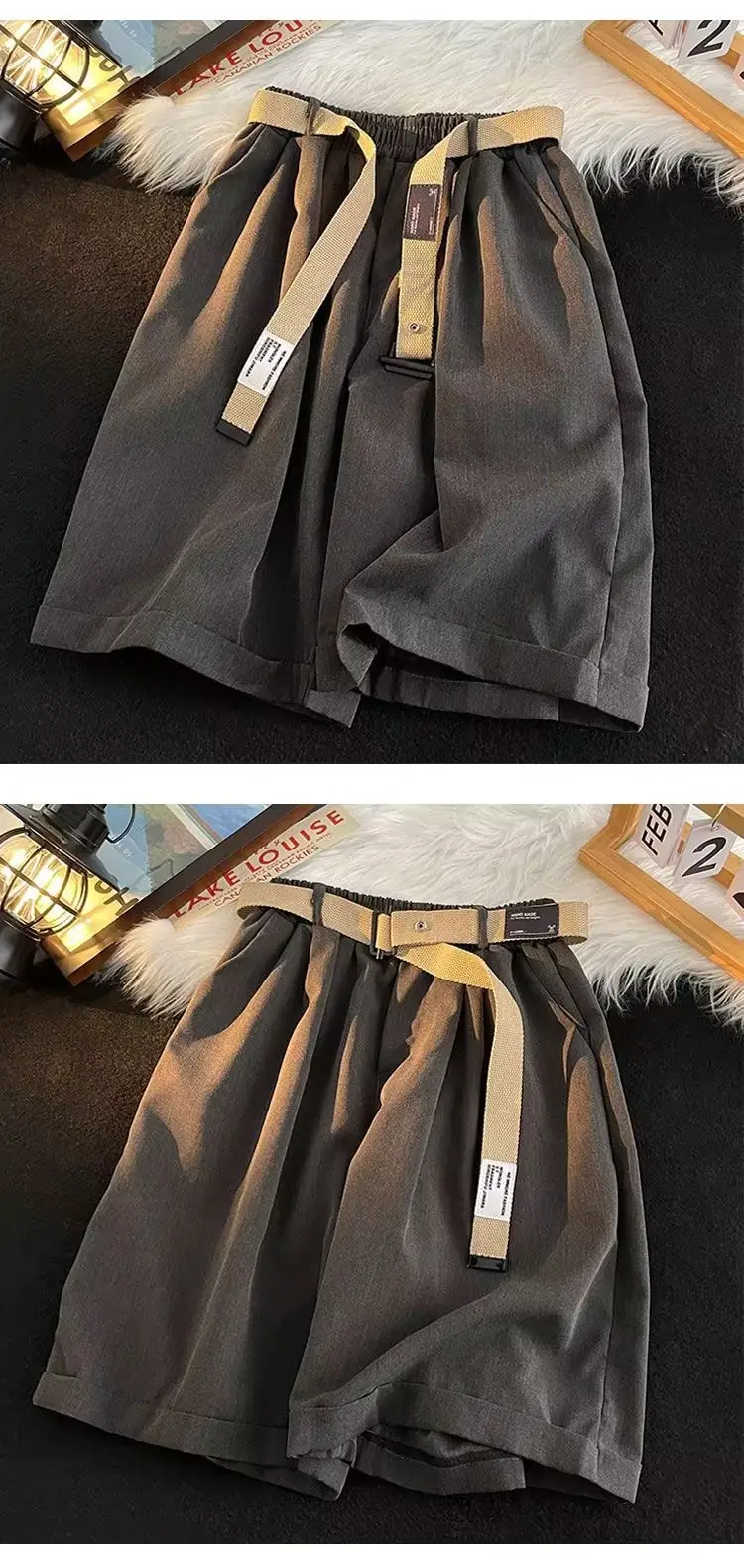 Japanese-style Shorts Men Loose Brown Belted — feature 9