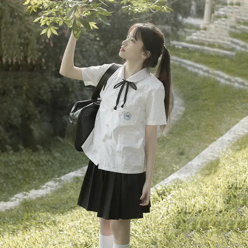 White Shirt & Black Organ Pleated Skirt Set - Image 18
