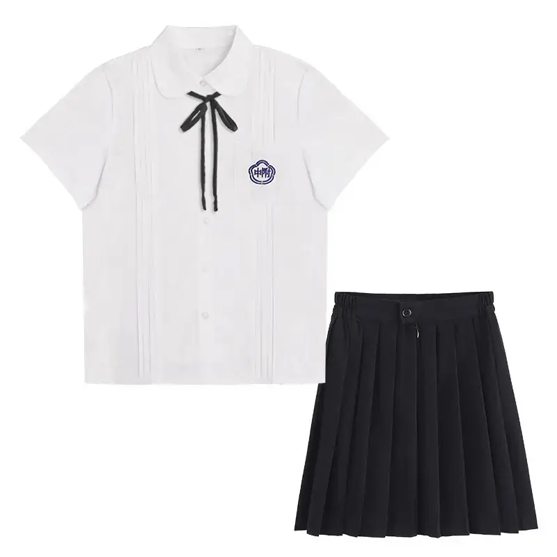 White Shirt & Black Organ Pleated Skirt Set - Image 21