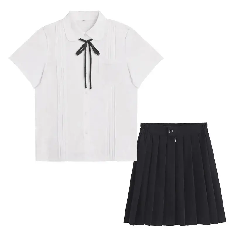 White Shirt & Black Organ Pleated Skirt Set - Image 15