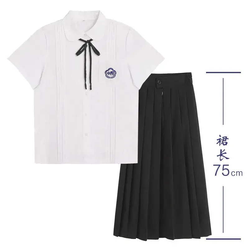White Shirt & Black Organ Pleated Skirt Set - Image 5