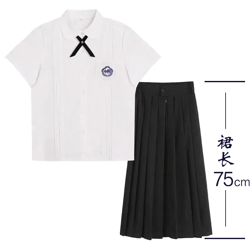 White Shirt & Black Organ Pleated Skirt Set - Image 9