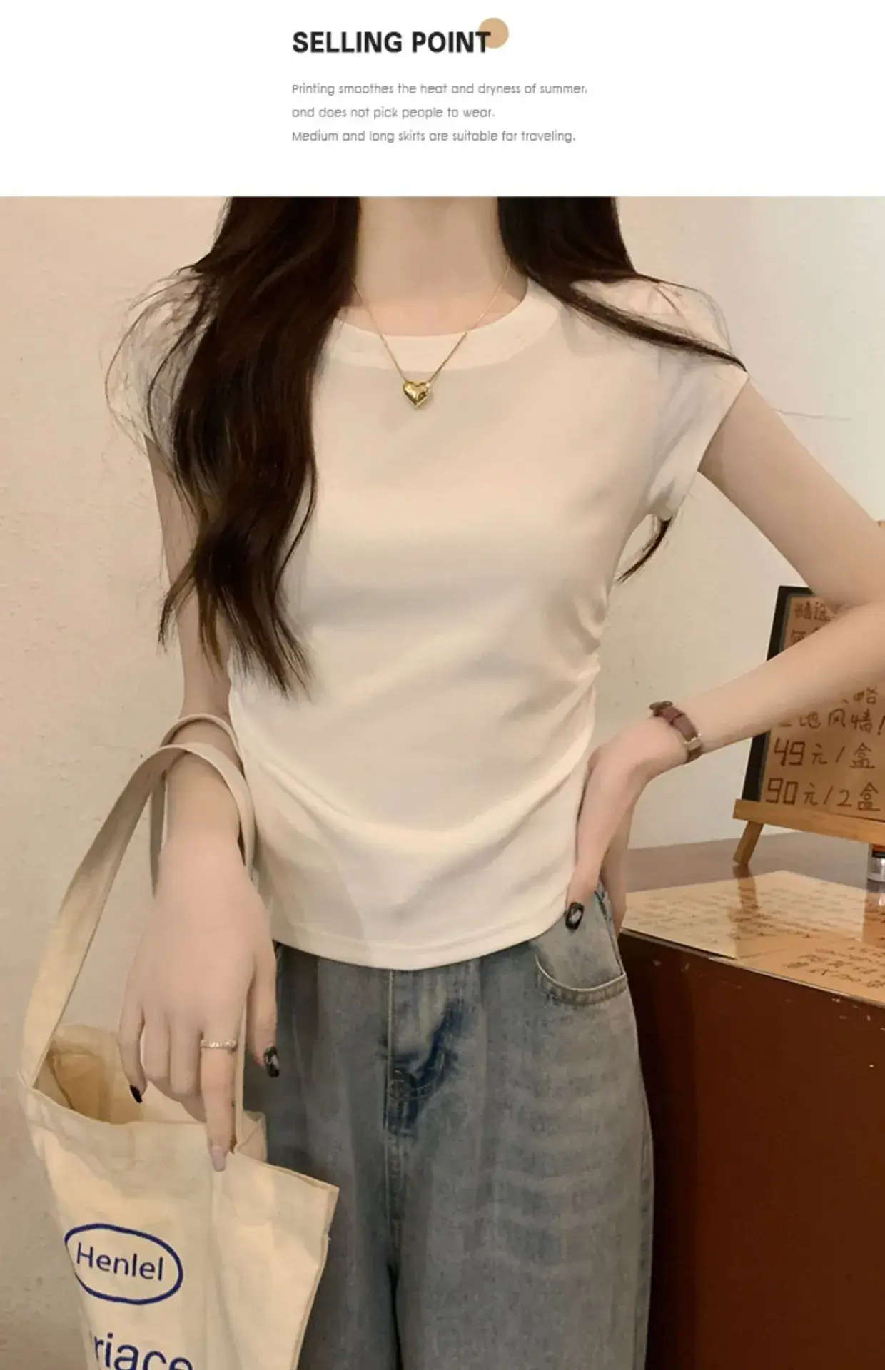 Women Slimming White Crewneck T-Shirt Short Sleeve — feature 10