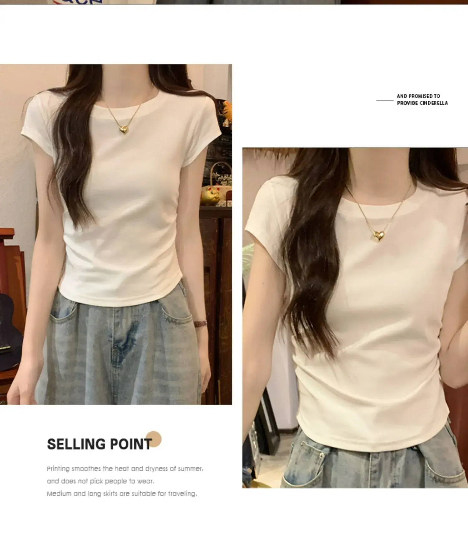 Women Slimming White Crewneck T-Shirt Short Sleeve — feature 11