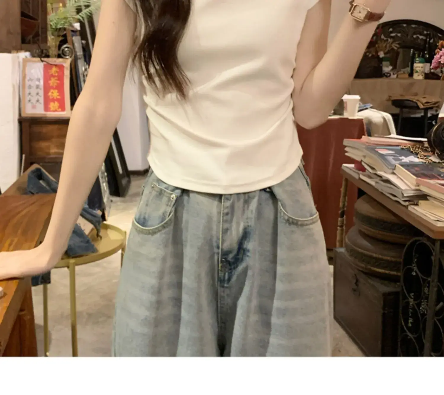 Women Slimming White Crewneck T-Shirt Short Sleeve — feature 13