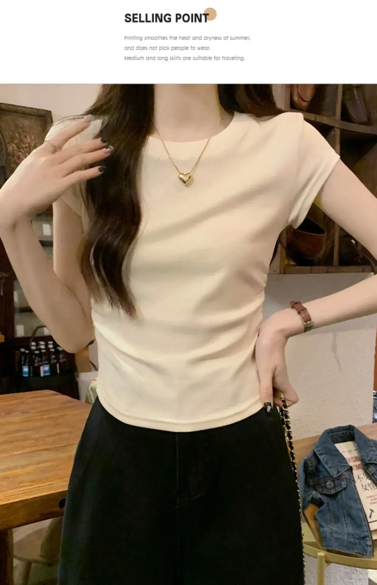 Women Slimming White Crewneck T-Shirt Short Sleeve — feature 14