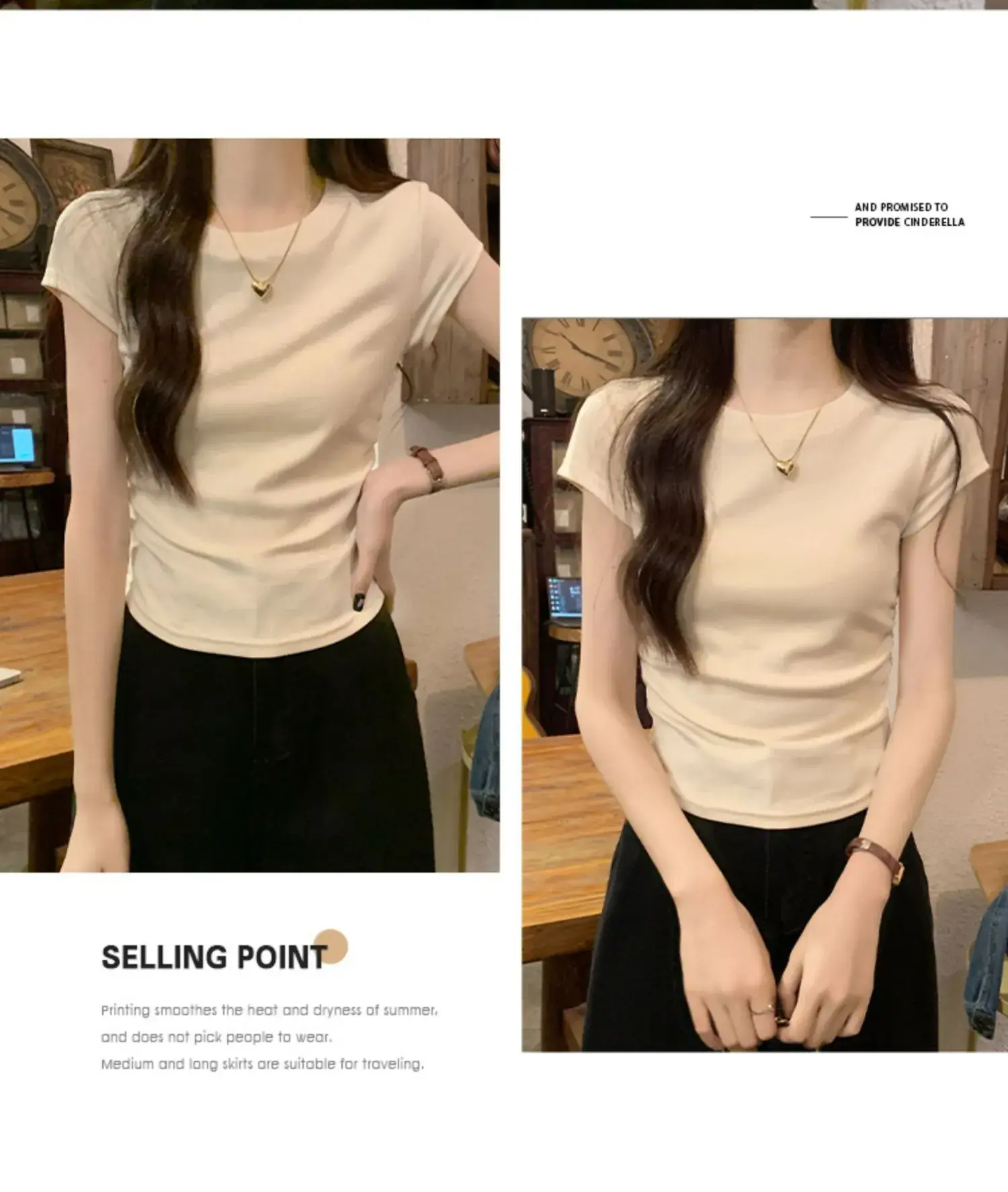Women Slimming White Crewneck T-Shirt Short Sleeve — feature 15