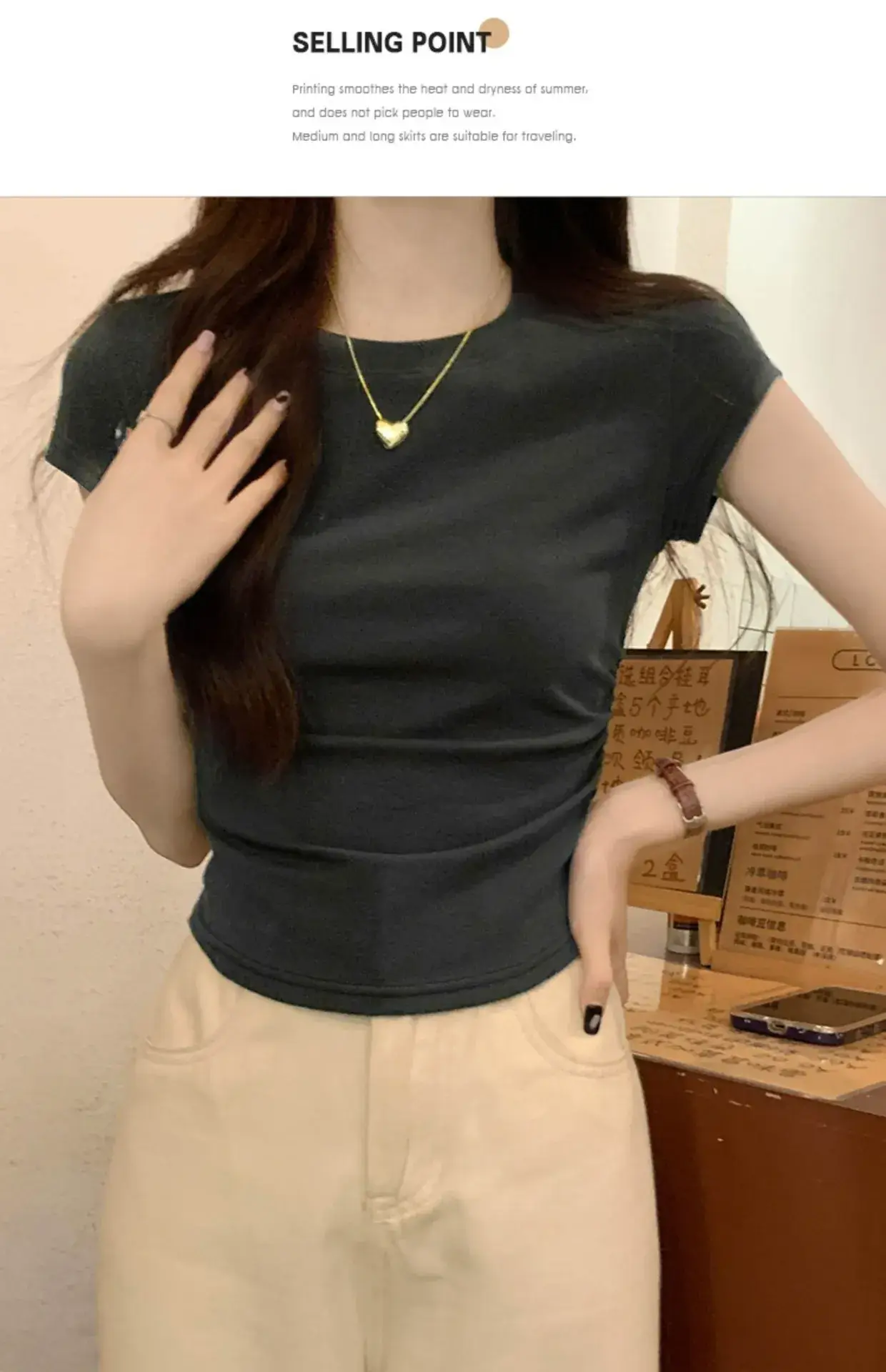 Women Slimming White Crewneck T-Shirt Short Sleeve — feature 18