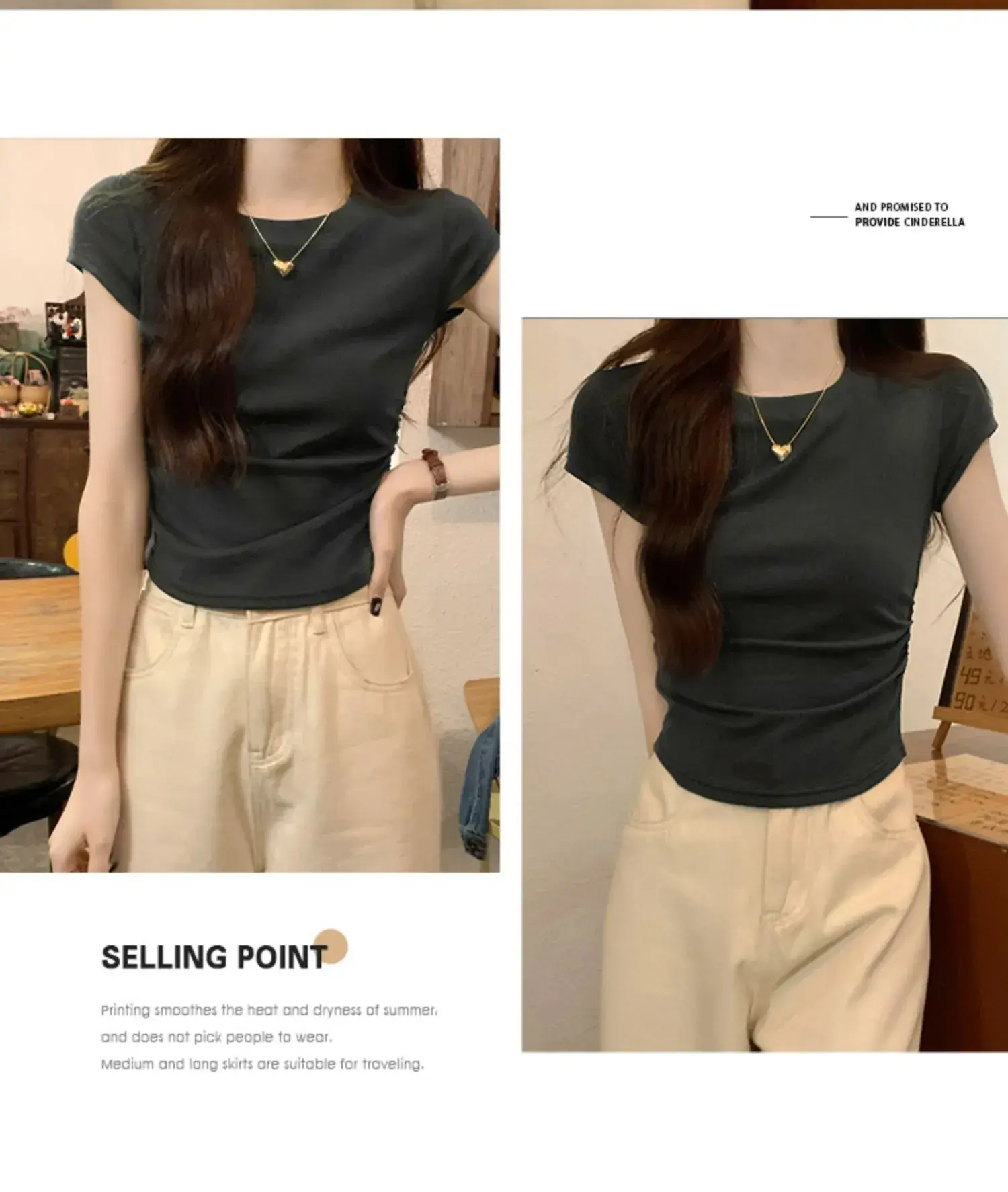 Women Slimming White Crewneck T-Shirt Short Sleeve — feature 19