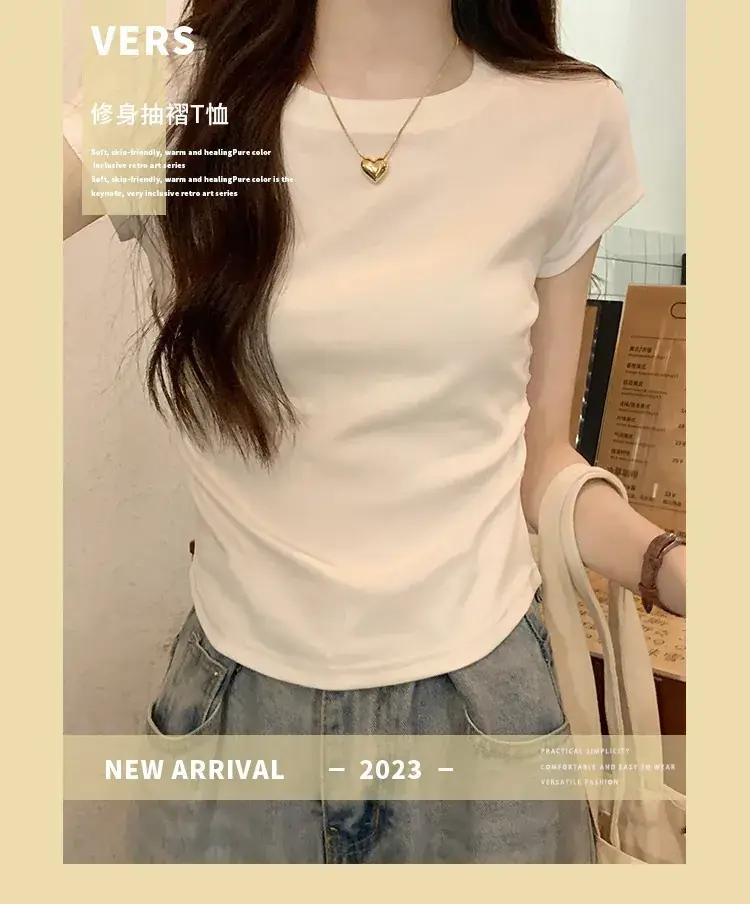 Women Slimming White Crewneck T-Shirt Short Sleeve — feature 3
