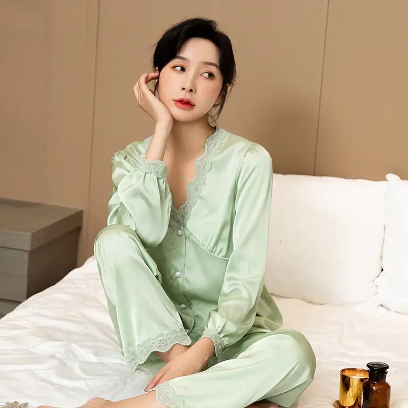 Red Satin Long Sleeve Silk Pajama for Women - Image 4