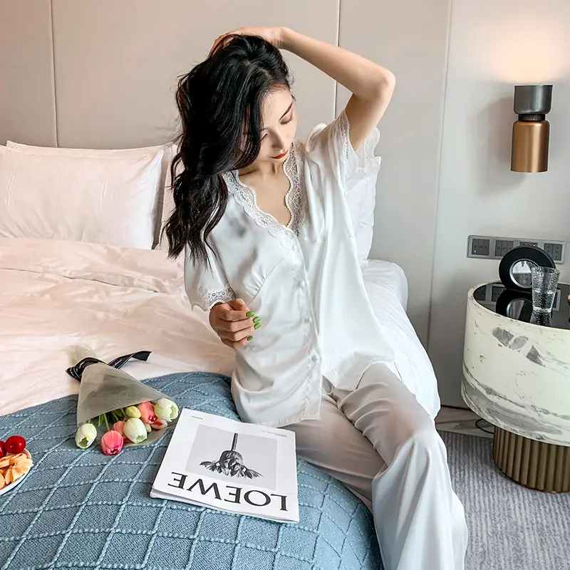 Red Satin Long Sleeve Silk Pajama for Women - Image 6