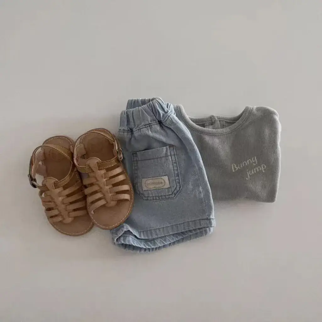 Baby Korean Letter Shorts Blue Beige Cotton Summer Thin - Image 5