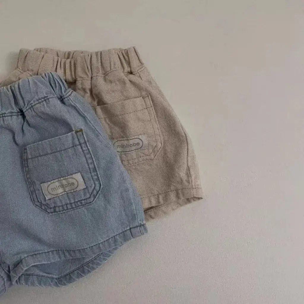 Baby Korean Letter Shorts Blue Beige Cotton Summer Thin - Image 6