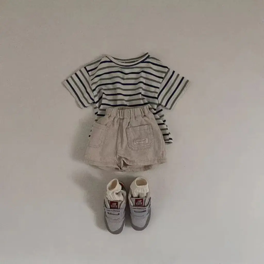 Baby Korean Letter Shorts Blue Beige Cotton Summer Thin — feature 2