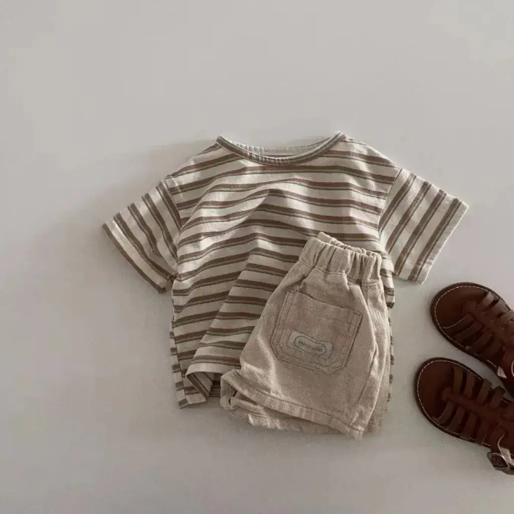 Baby Korean Letter Shorts Blue Beige Cotton Summer Thin — feature 3