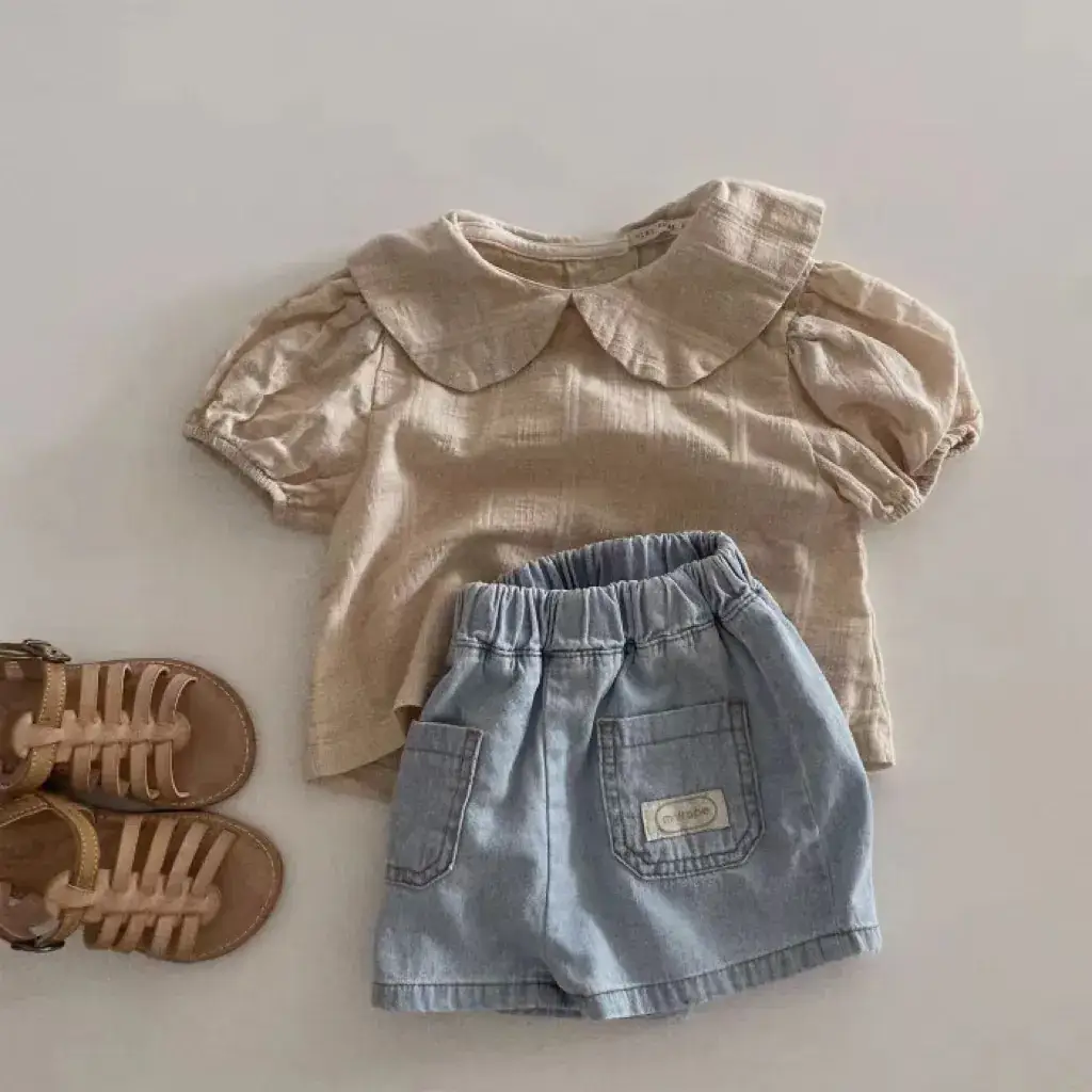 Baby Korean Letter Shorts Blue Beige Cotton Summer Thin — feature 5