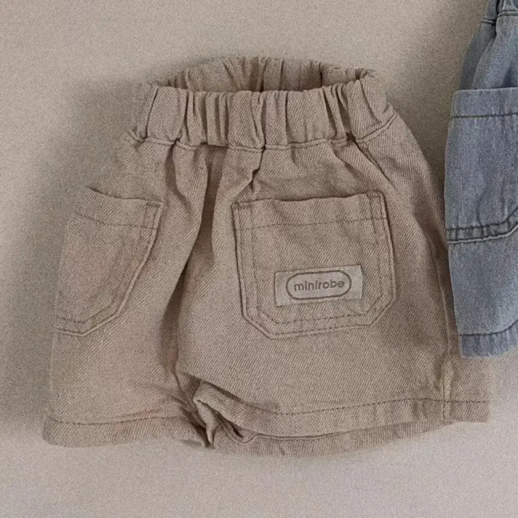 Baby Korean Letter Shorts Blue Beige Cotton Summer Thin - Image 2