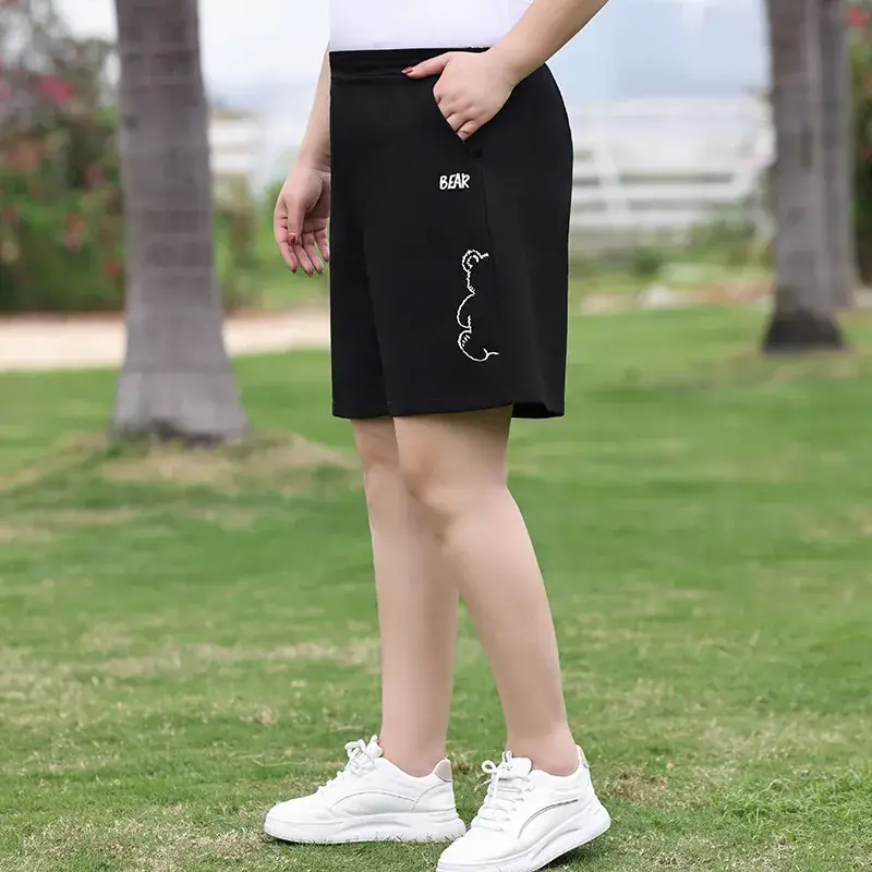 Plus Size Black Embroidered Shorts for Women - Image 3
