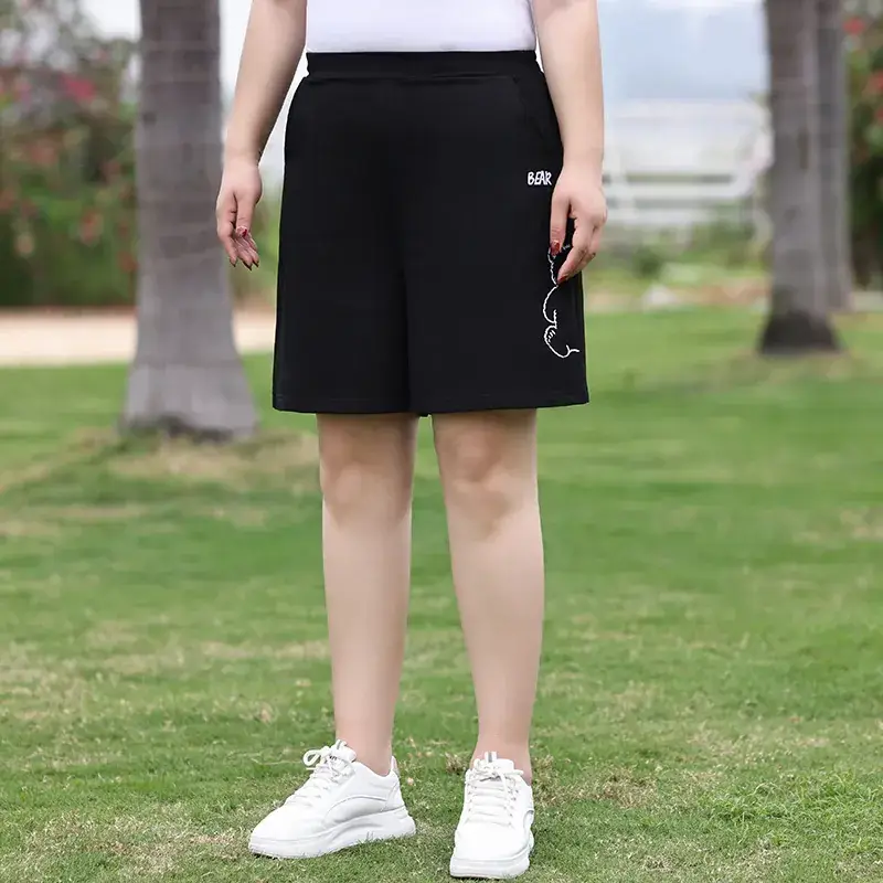 Plus Size Black Embroidered Shorts for Women - Image 5