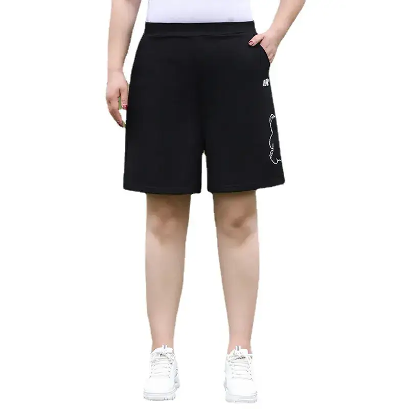 Plus Size Black Embroidered Shorts for Women - Image 6