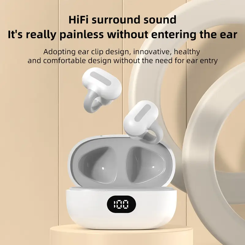 Bluetooth Headset Pink White Ear Clip Bone Conduction - Image 15
