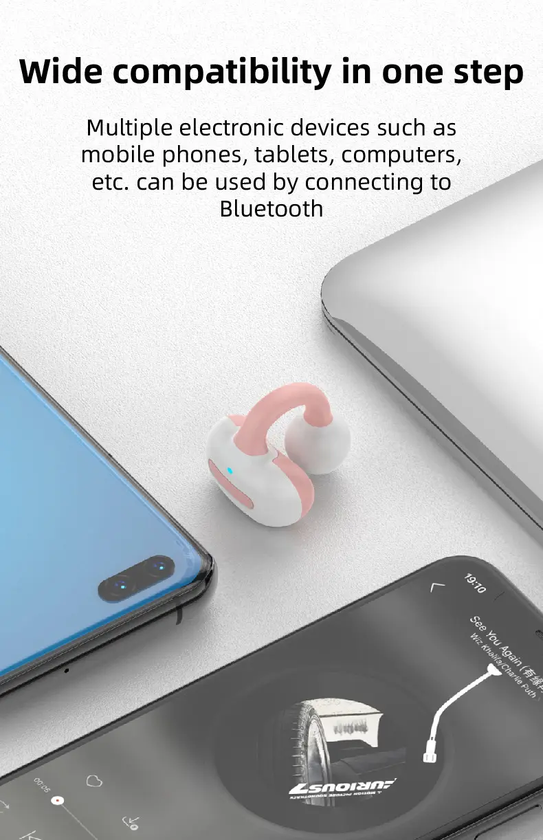 Bluetooth Headset Pink White Ear Clip Bone Conduction — feature 11