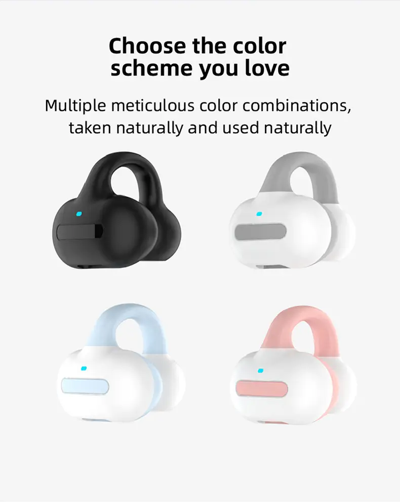 Bluetooth Headset Pink White Ear Clip Bone Conduction — feature 14
