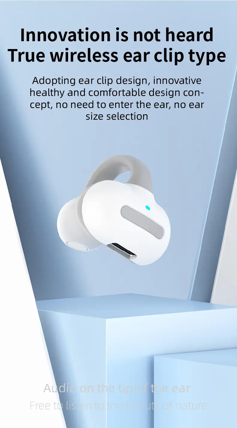 Bluetooth Headset Pink White Ear Clip Bone Conduction — feature 2