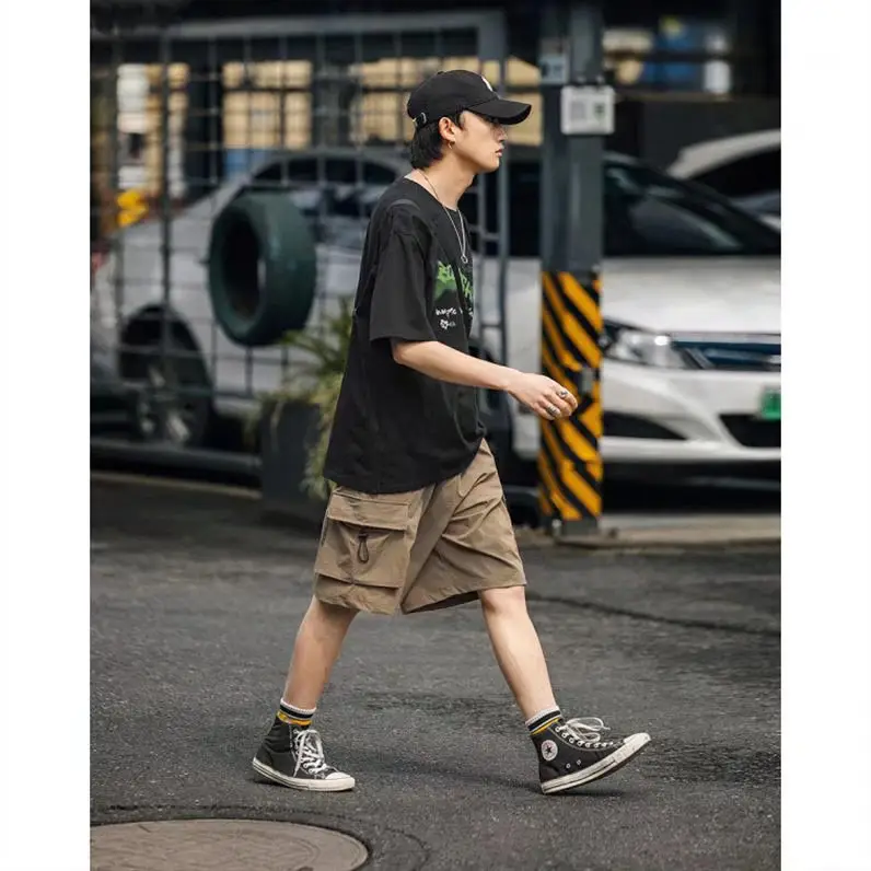 Men's Black Graphic Shorts with Cap and Sneakers — feature 6