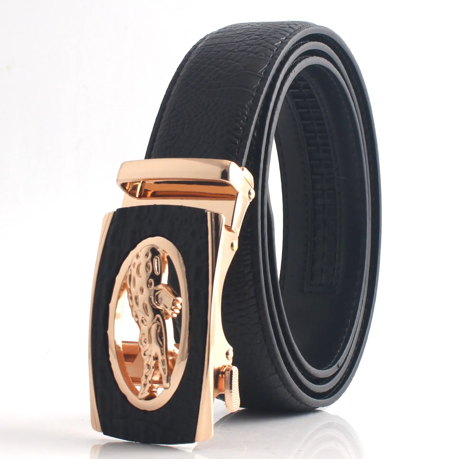 Hongsheng Black Croc Belt Automatic Buckle Men's Waist Cover