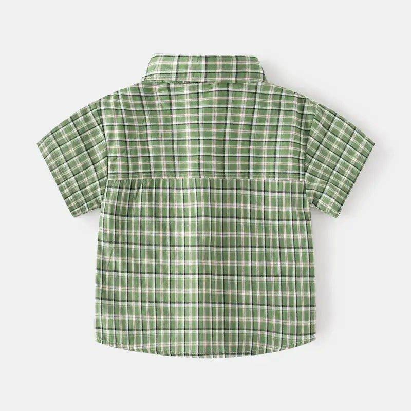 Kids Plaid Short Sleeve Shirt Blue White 2023 - Image 4