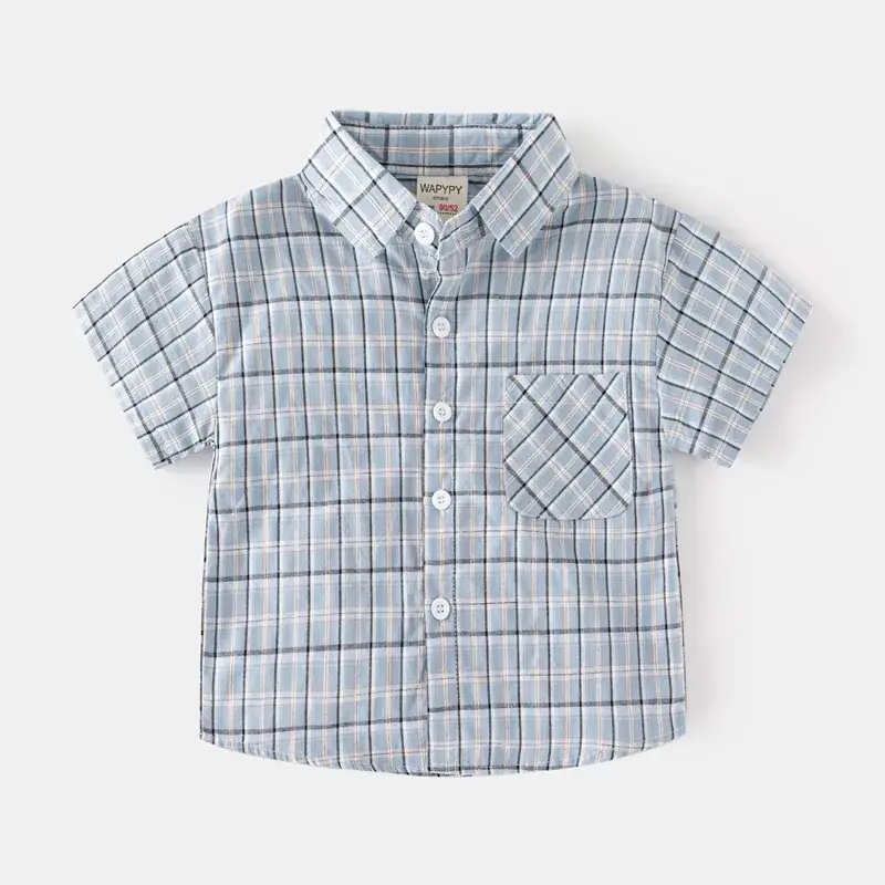 Kids Plaid Short Sleeve Shirt Blue White 2023 - Image 2